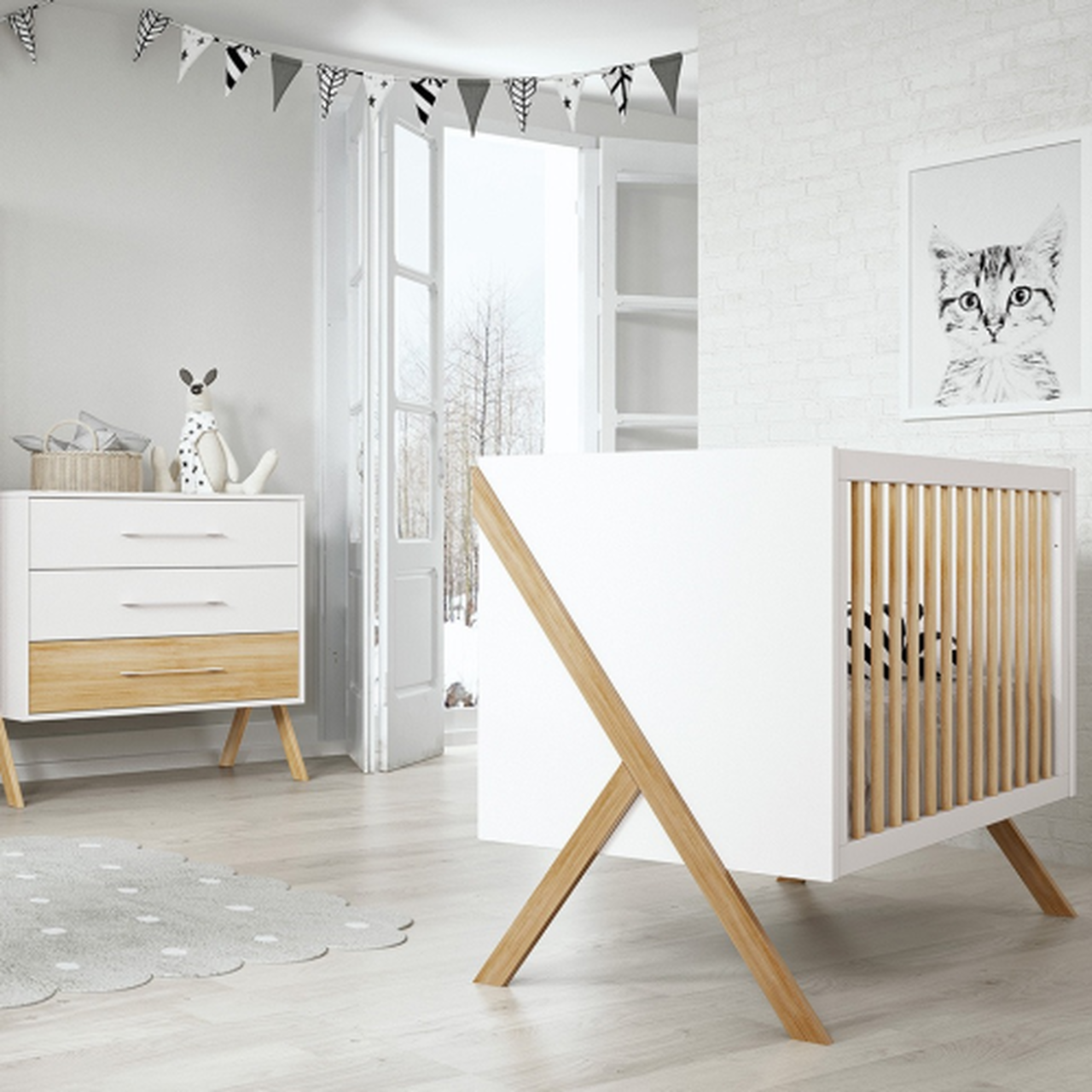 Trama Cot Bed Artech White And Natural Wood Cot