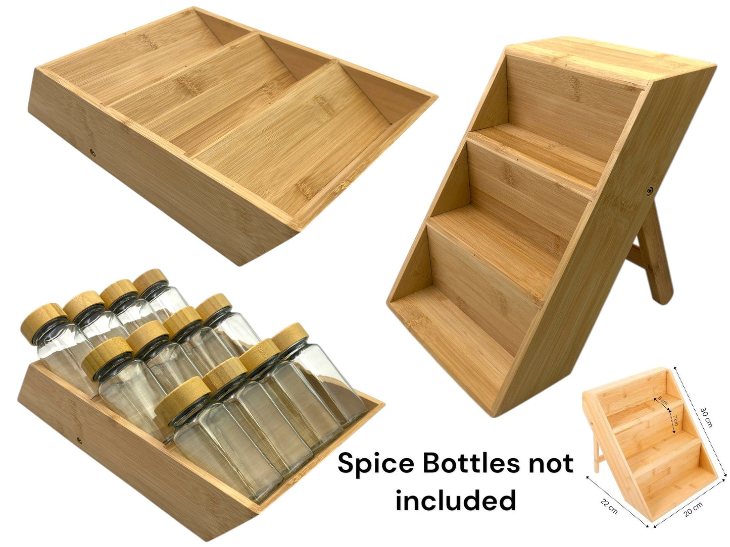 Bamboo Spice Rack without Spice Jars - 2 positions
