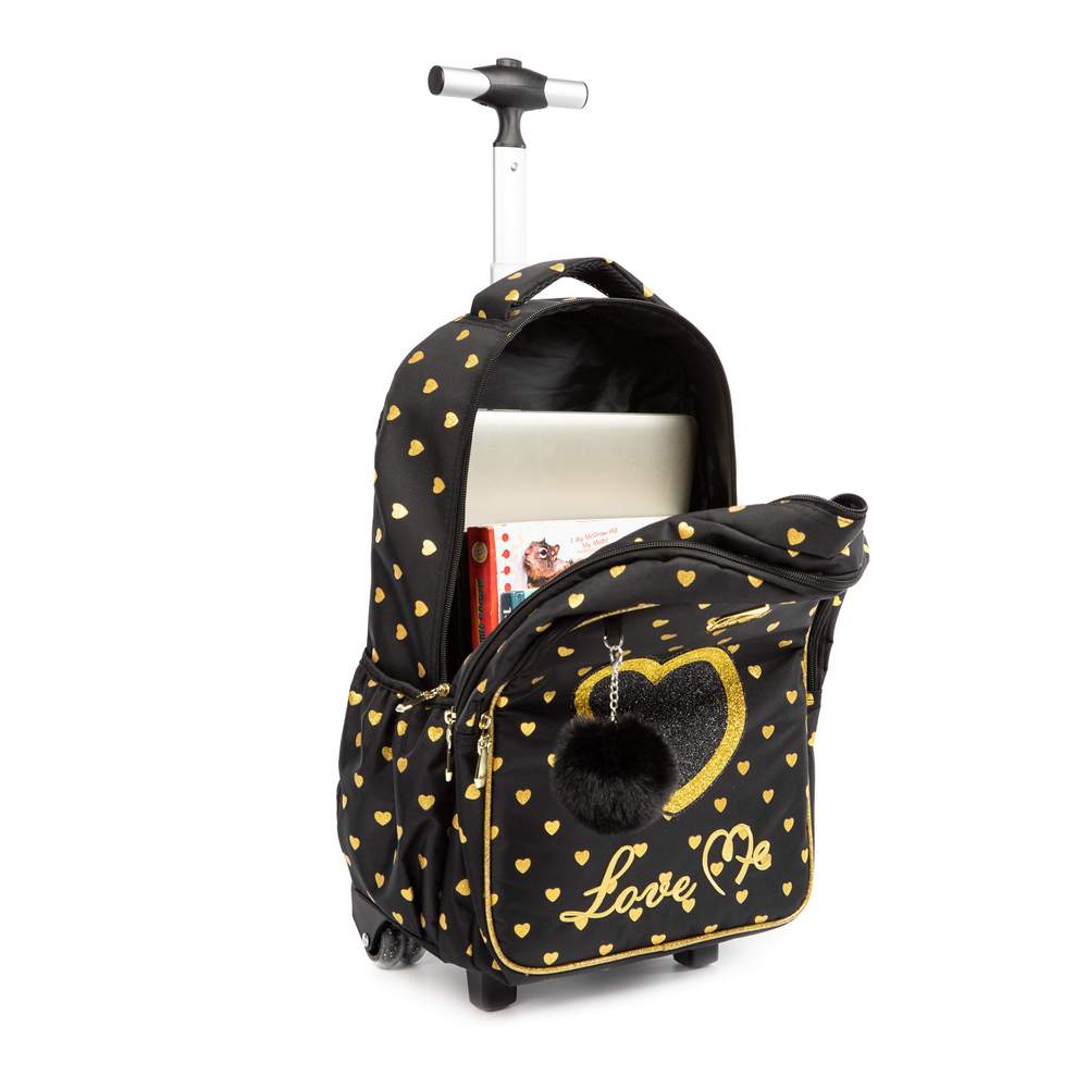 (NET) Rolling Backpack Wheeled Students Kids Trolley For Girls Travel Luggage Lunch Box12810T-3 BAG SET *3 PCS