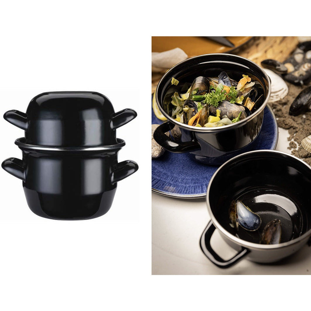 Enamel Coated Mussel Pot 12 cm Black Color