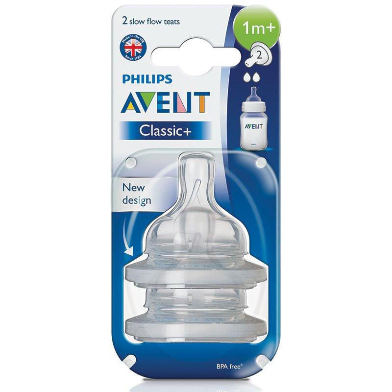 Avent - 2 Classic Bottle - Teats Slow 2 Holes - 1m+
