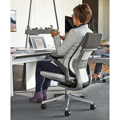 Steelcase Gesture Office Chair - Cogent Connect Scarlet Red Upholstered Wrapped Back Black Frame Medium Seat Black Seat/Back/Arms Hard Floor Caster Wheels - Medaid International