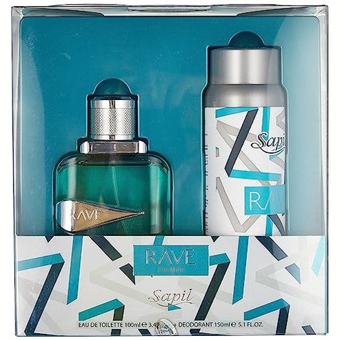 Sapil Rave Perfume for Men Giftset - Long-Lasting Dubai Perfume for Men - Fresh Spicy Aromatic EDT 3.4 Oz + Deodorant 5.1 Oz - Arabic Cologne for Men - Ideal for Everyday Use and Gifting - Medaid International