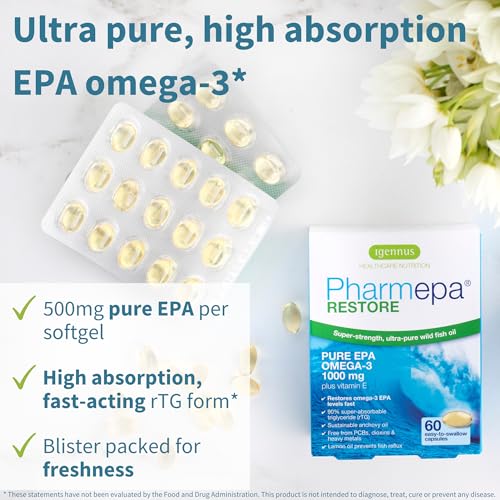 Igennus Pharmepa Restore, Pure EPA 1000mg, Omega 3 rTG Fish Oil, IFOS Certified, High Absorption, 90% Concentration Triple Strength, Wild & Sustainable, Lemon Flavor, 1-Month Supply, 60 Softgels - Medaid International