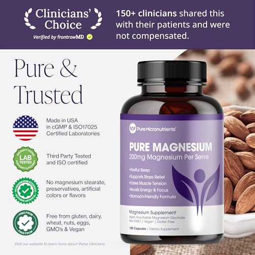 Pure Magnesium Glycinate Supplement – Highly Absorbable Chelated Magnesium to Support Sleep, Muscle & Nerve Health, Energy, Relaxation & Bone Health – 200mg Per Serving, 180 Capsules - Medaid International