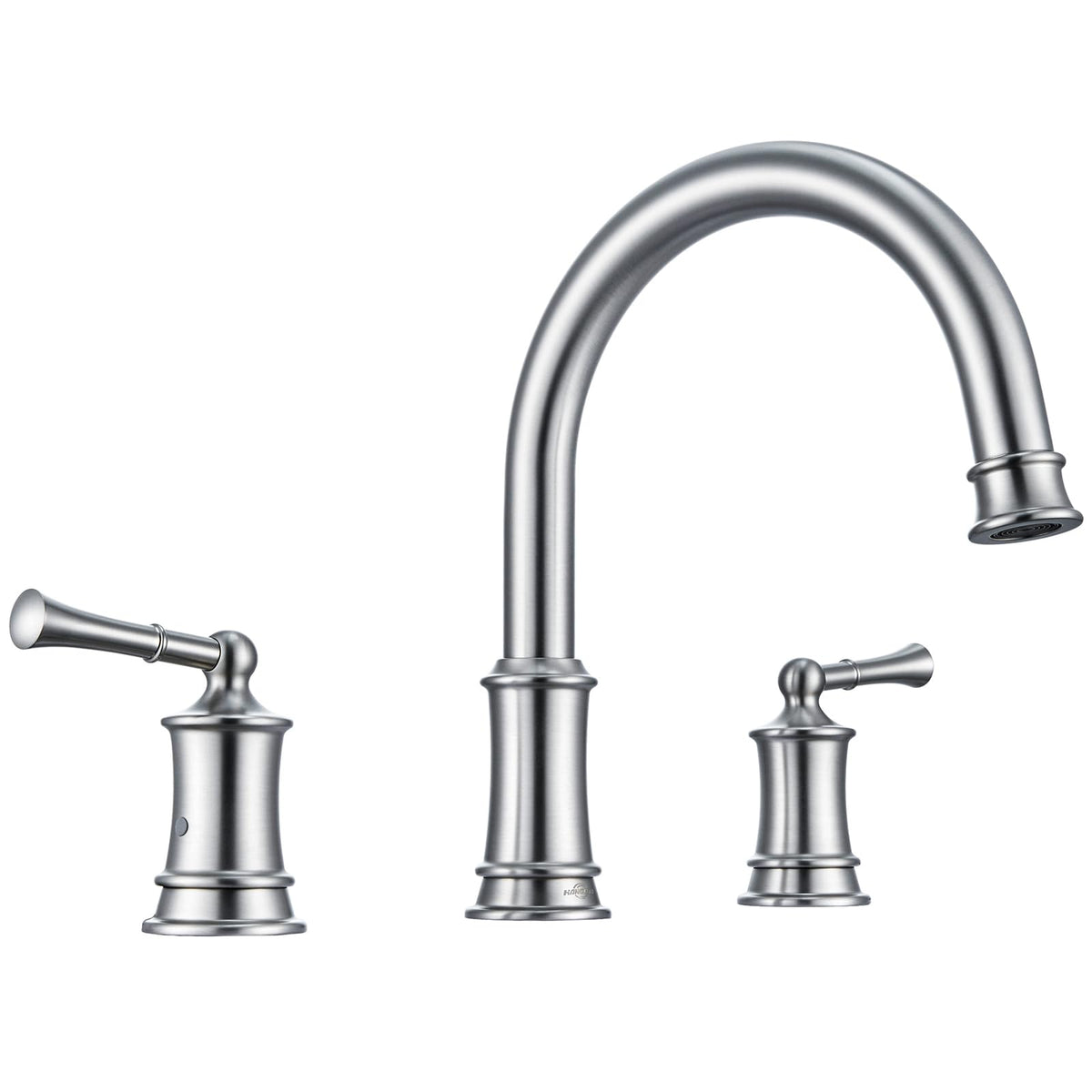 Bathtub Faucet, Deck Mount Antique Tub Faucet 2 Lever Handles, Widespread 3 Holes Brass Rough-in Tub Faucet, 360° Swivel Spout, High Flow Faucet for Bathroom, Chrome(B2307-CP)