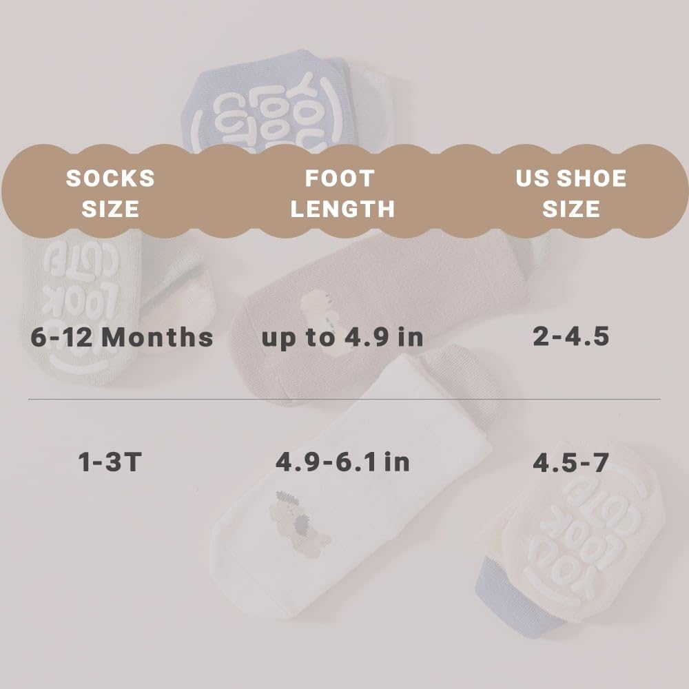 Baby & Toddler Non-Slip Crew Socks with Grippers, KASTWAVE Soft and Comfortable Socks for Infants, Toddlers, and Kids, Ideal for Everyday Wear and Safety