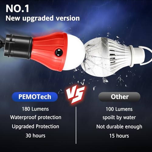 Pemotech - 6 Pcs Camping Lights Set, 5 LED & 1 RGB, Portable Lantern with Clip Hook