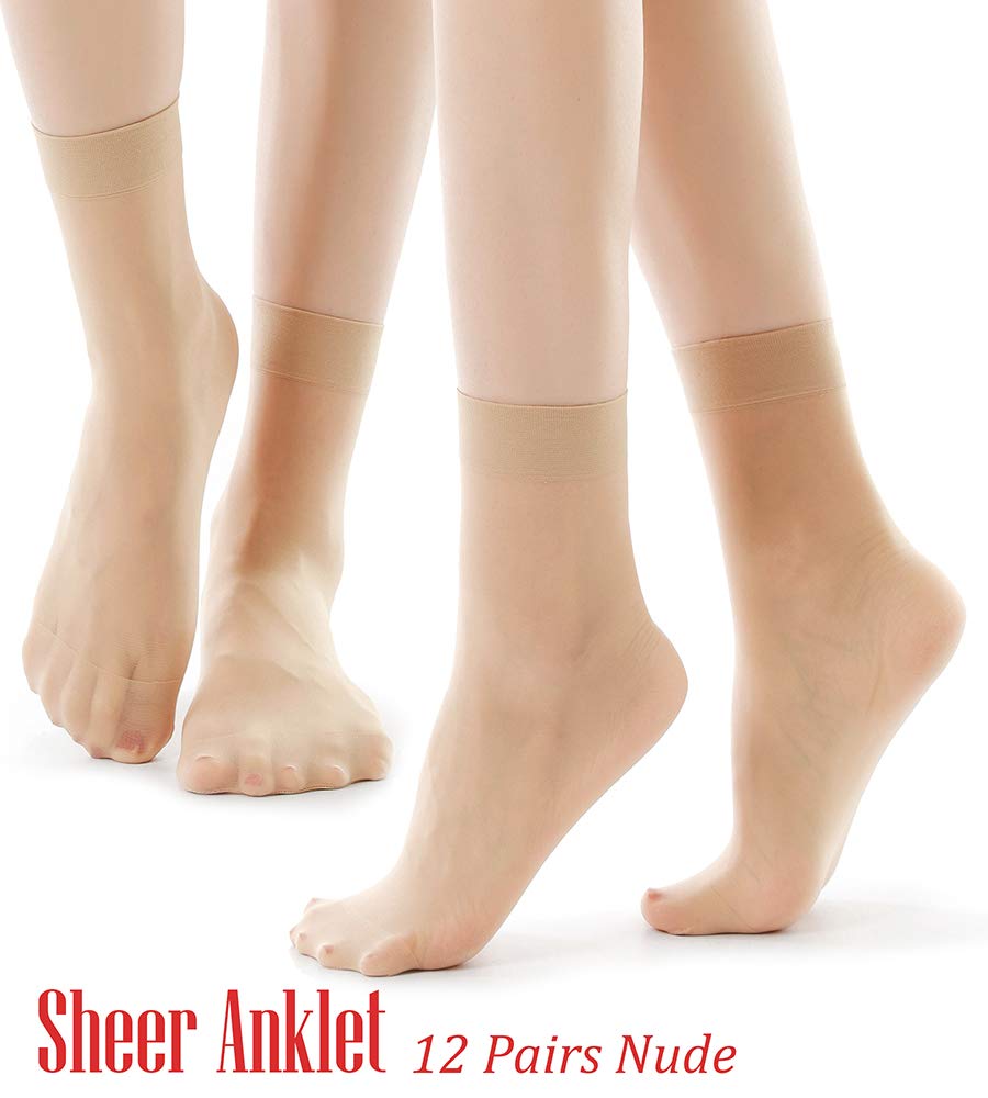 G&Y 12 Pairs Ankle Nylon Socks for Women - 20D Sheer Pantyhose Socks (12 Nude) - Medaid International