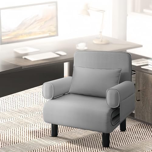 Multifunctional sofa bed, 3-in-1 folding sofa bed chair, with 5-position adjustable backrest, wheels, 2 supporting legs, and a chaise lounge with pillows. (65cm)|B0FKYRJTRL