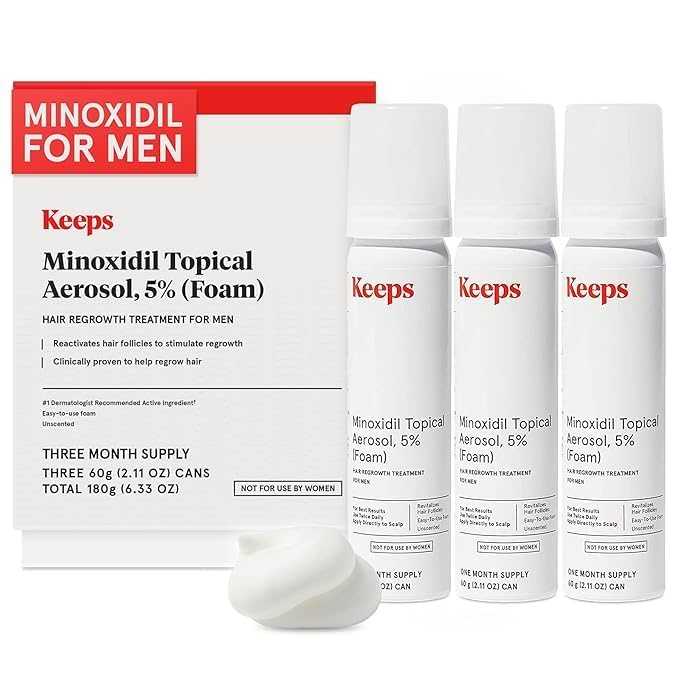 Keeps Extra Strength Minoxidil for Men - 5% Minoxidil Foam Hair Loss & Regrowth Treatment for Thinning & Bald Spots - Clinically Proven Hair Growth Products - Unscented Topical Aerosol Foam - Medaid International
