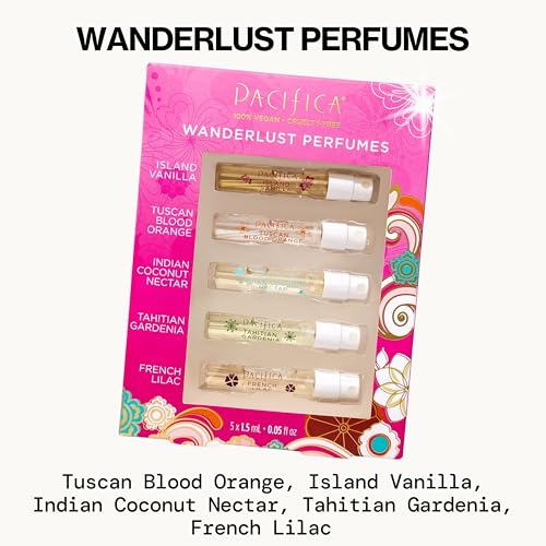 Pacifica Beauty, Wanderlust Spray Perfume Trial Set, Island Vanilla, 5 Scents, Fragrance Sampler Gift Set, Natural & Essential Oils, Clean, Vegan & Cruelty Free - Medaid International