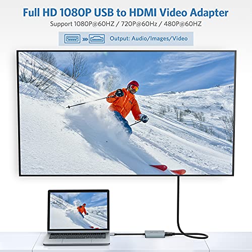 Ablewe - USB to HDMI Adapter for Mac OS, 2023 Upgrade, Aluminum Design, Supports Multiple OS