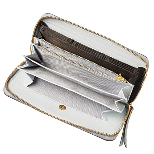 Tuscania - Elegant Long Leather Wallet in Light Blue, Vertical Card Case, Gift Box