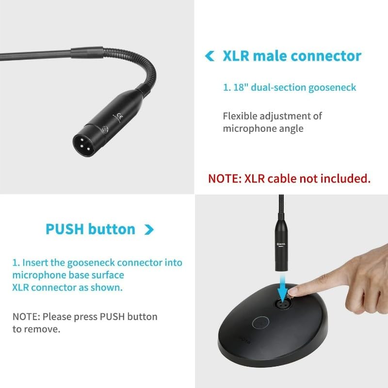 Boya - BY-GM18CB Desktop Gooseneck Condenser Microphone with Adjustable Arm, High Sensitivity, and Clear Sound Quality