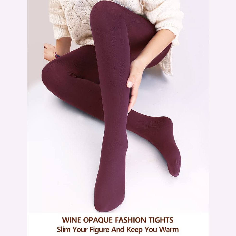 VERO MONTE 1 Pair Womens Opaque Fleece Lined Tights Thermal Pantyhose (WINE) - Medaid International