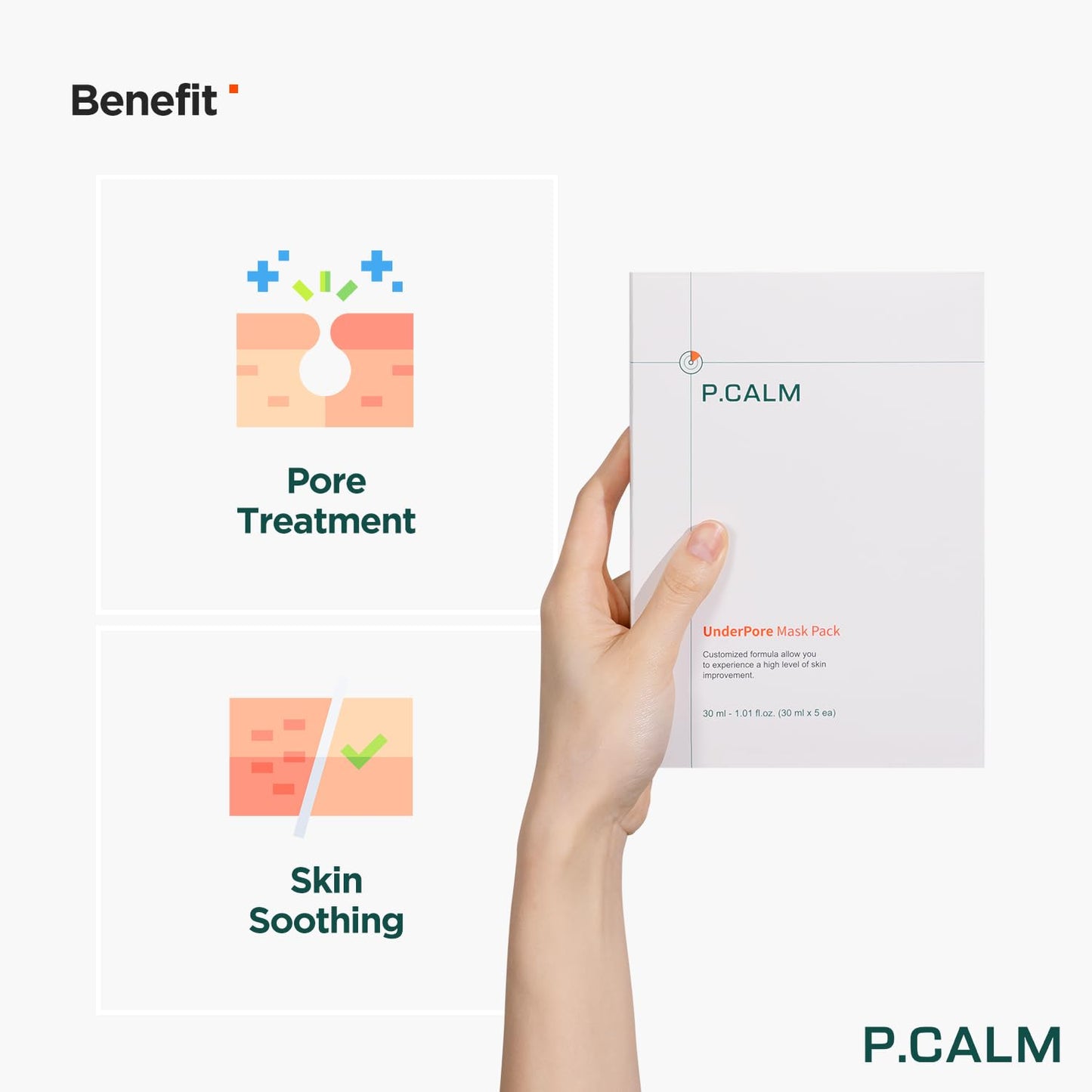 P.CALM Underpore Facial Sheet Mask – Pack of 5 with Niacinamide & BHA for Moisturizing & Exfoliating, Korean Vegan Sheet Mask for Sensitive Skin (30ml x 5ea) - Medaid International