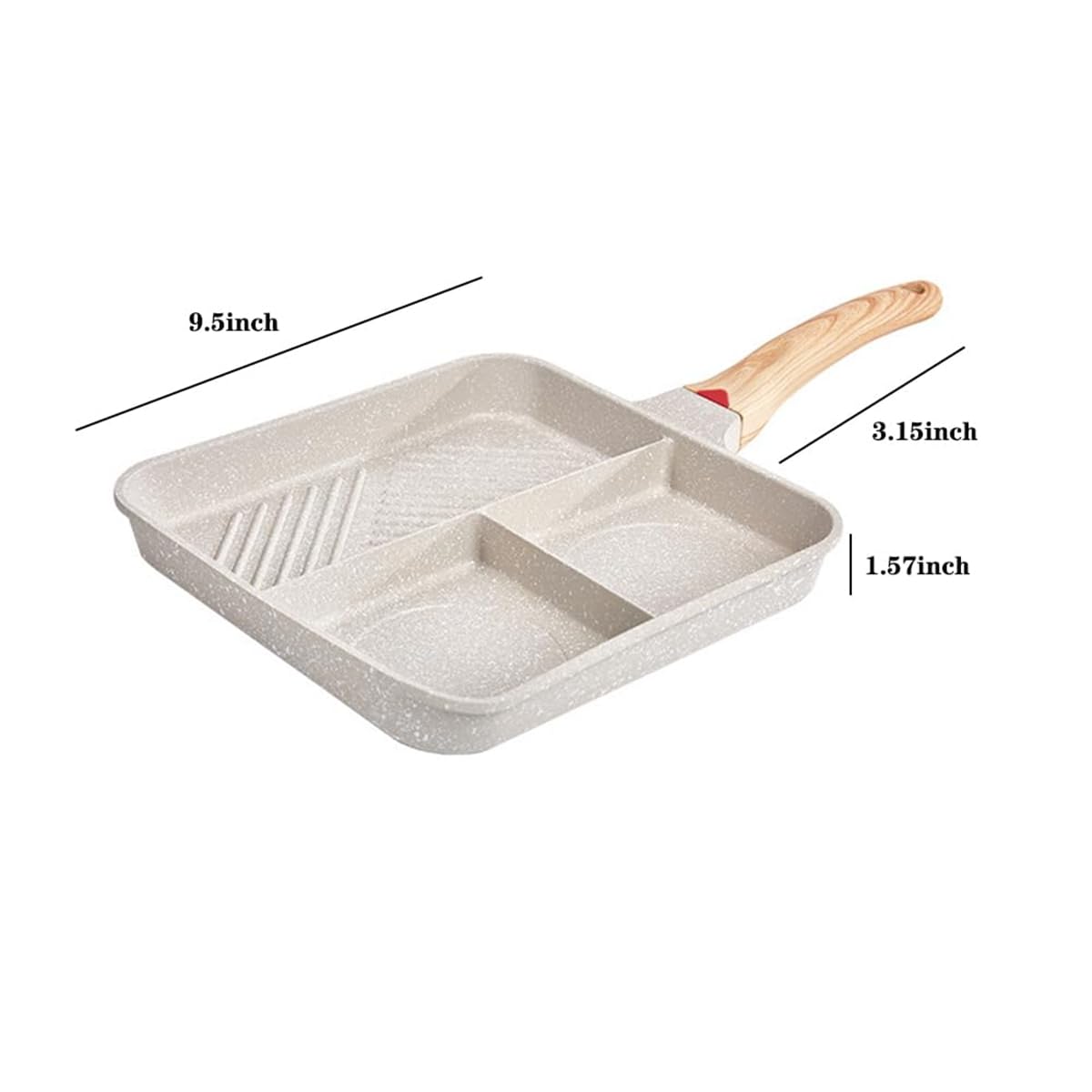 3-in-1 Divided Grill Pan, Nonstick Square Egg Skillet with Bakelite Handle, Induction Compatible