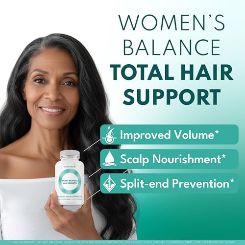 Women's Balance Hair Growth Supplements, Ages 45 and Up, Customer Proven for Visibly Thicker Hair and Scalp Coverage, Soy-Free, Made with 26 Ingredients Including Beta Carotenes - 2 Month Supply - Medaid International