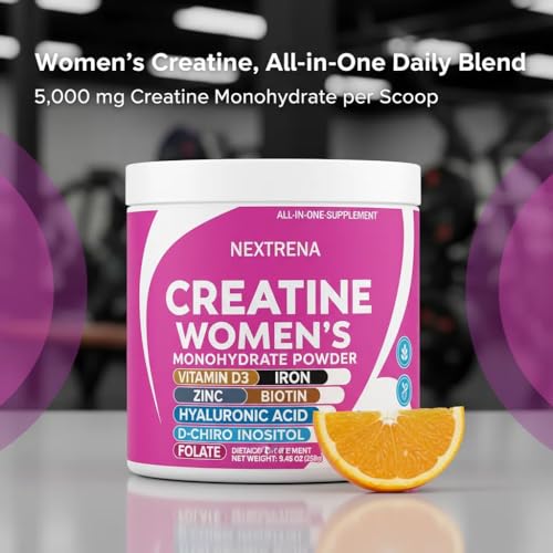 Zotreval Nextrena Creatine for Women – All-in-One Supplement with Creatine, Myo & D-Chiro Inositol, Collagen, Biotin, Hyaluronic Acid, Vitamin D3, Iron & Zinc – Tropical Orange, 289g (30 Servings) - Medaid International