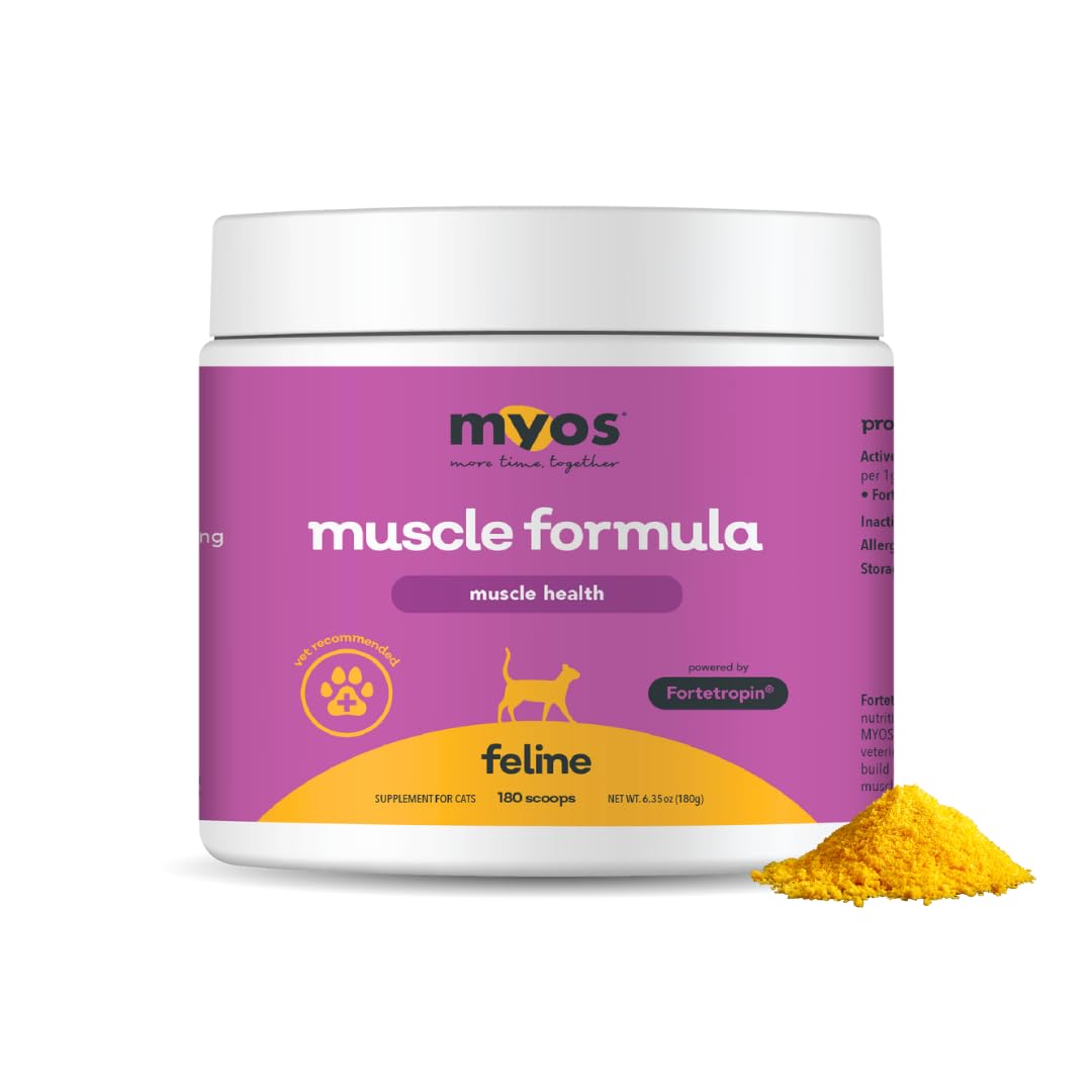 MYOS Feline Muscle Formula - Powered by Fortetropin for Senior Cats - Aids Weight Gain, Muscle Growth & Mobility Support - Natural, Cat Nutritional Supplement - 180 Servings - Medaid International