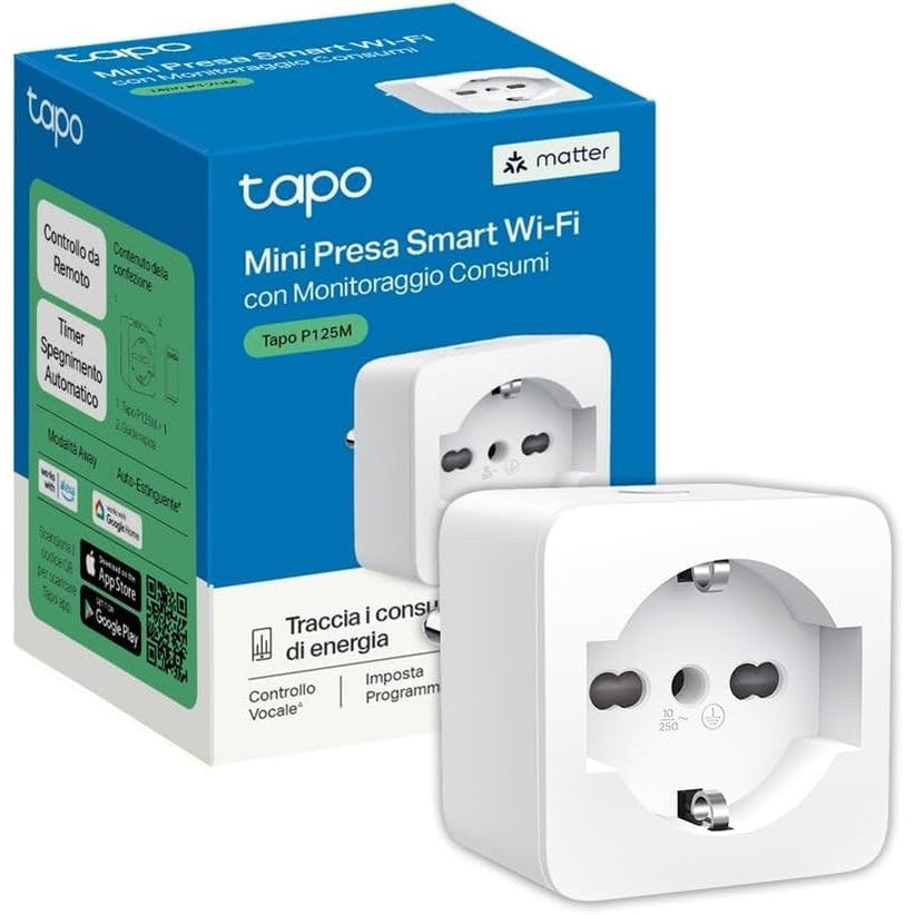 TP-Link - Tapo P125M Matte Italian Smart Socket, Energy Monitoring, WiFi Plug, Alexa & Google Compatible