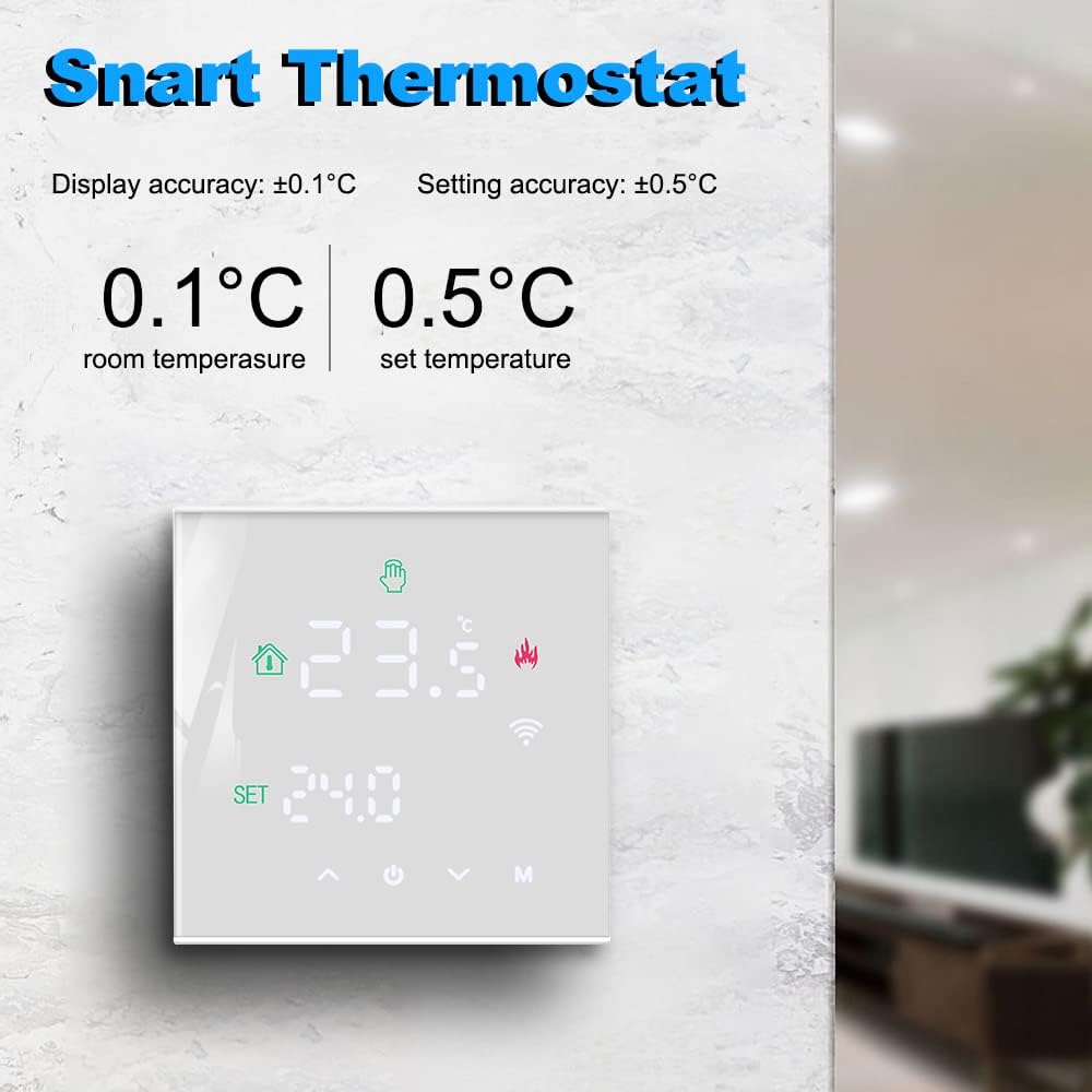 TERRIFI Smart Thermostat, Programmable Temperature Controller, Support WiFi connection and touch screen, for Electric Heating/Gas Boiler, Save Energy and Costs (White)