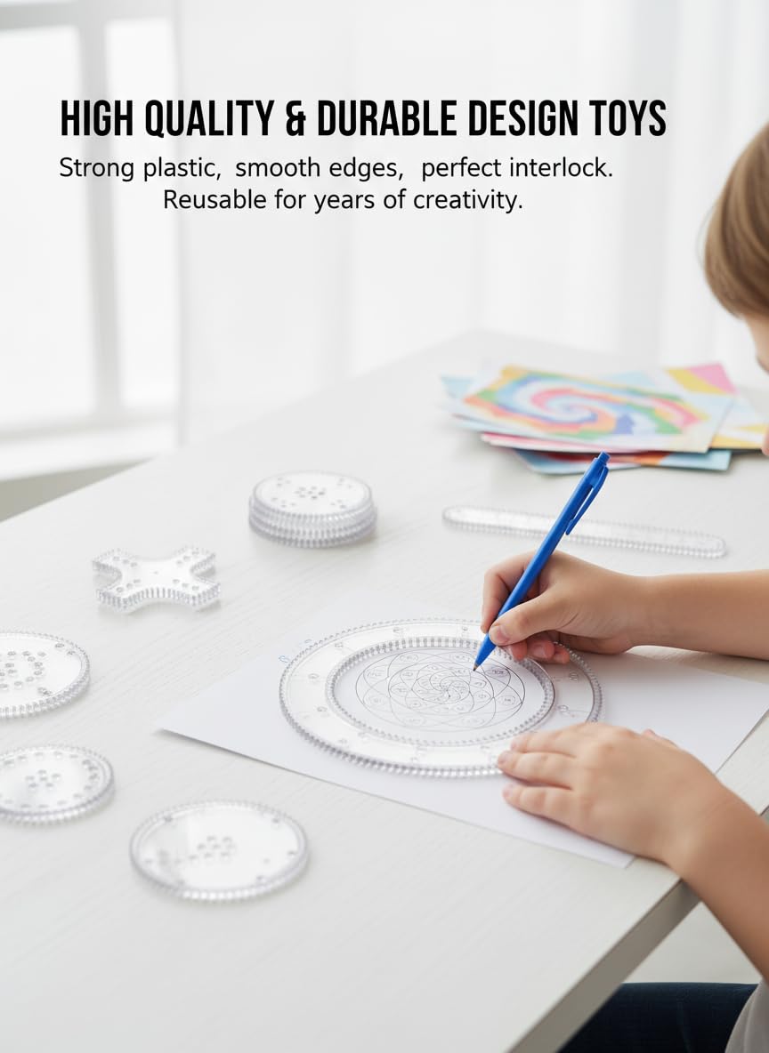 TERRIFI 22 Pcs Spiral Drawing Set Geometric Ruler Art Kit with Pens Paper Creativity Deluxe Drawing Tool for Kids Adults Travel Party Gift