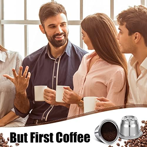 Didaey Reusable Espresso Capsules Stainless Steel Refillable Coffee Pods Reusable Espresso Pods with Aluminum Foil Seals Stickers Lids Compatible with Nespresso Machines (6 Cups, 204 Lids)|B0BGPT7T9H