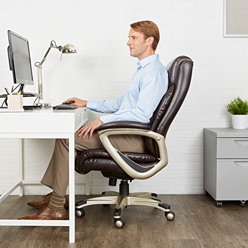 Amazon Basics Big and Tall Executive Chair - Adjustable with Armrest, 350-Pound Capacity,28.5D x 30.25W x 47.9H in, Brown with Pewter Finish - Medaid International