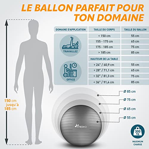 TRESKO - BPA Free Gym Ball with Air Pump | Anti-Burst, 300 kg Capacity, Ideal for Fitness & Yoga