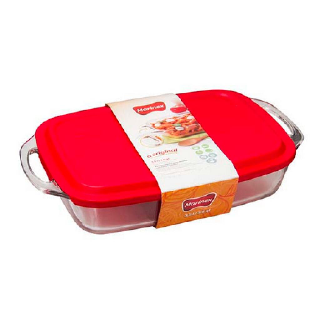 Marinex deep rectangular baking dish with handles and plastic lid 3.5L