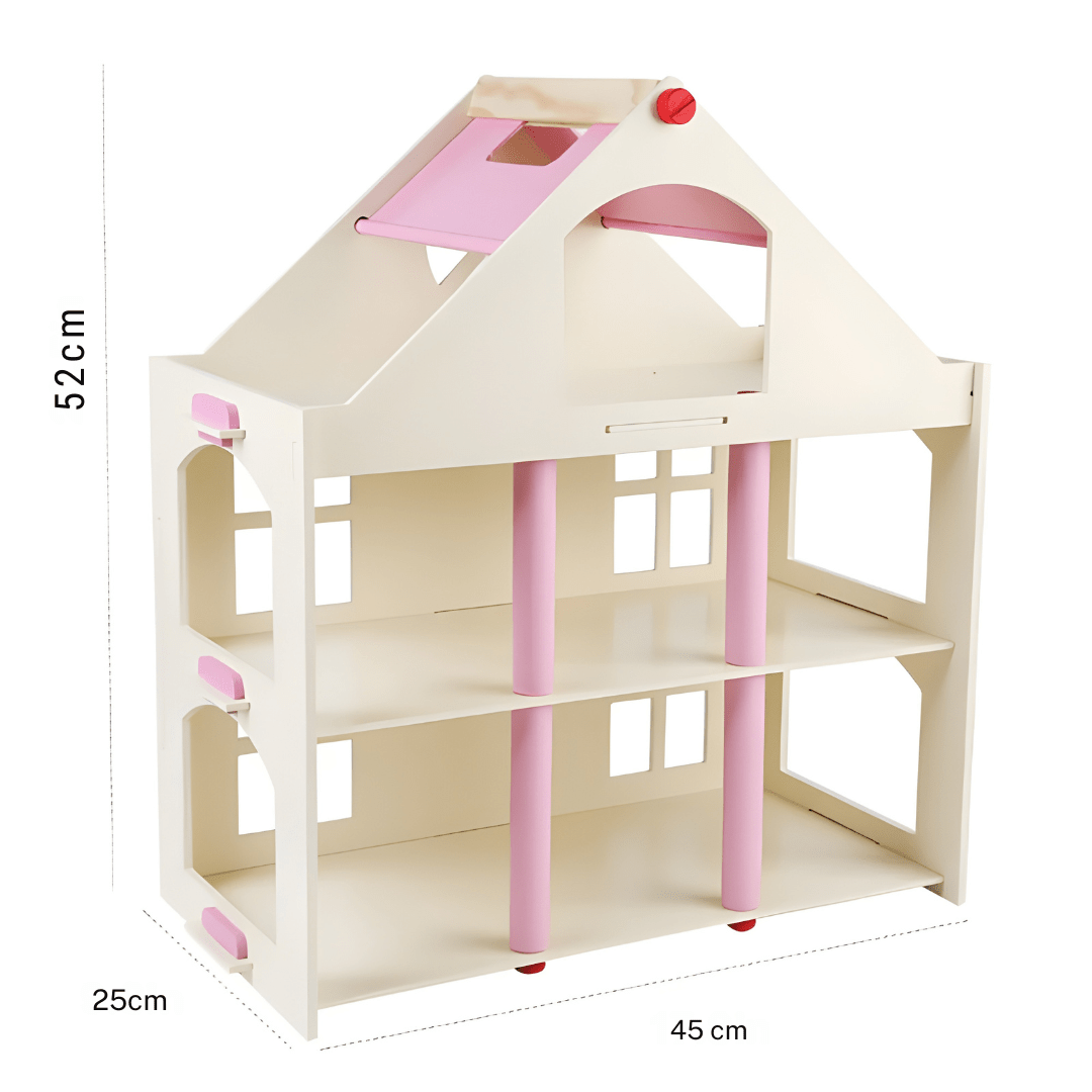 Wooden Dollhouse with Full Furniture Set – 3-Level Playhouse