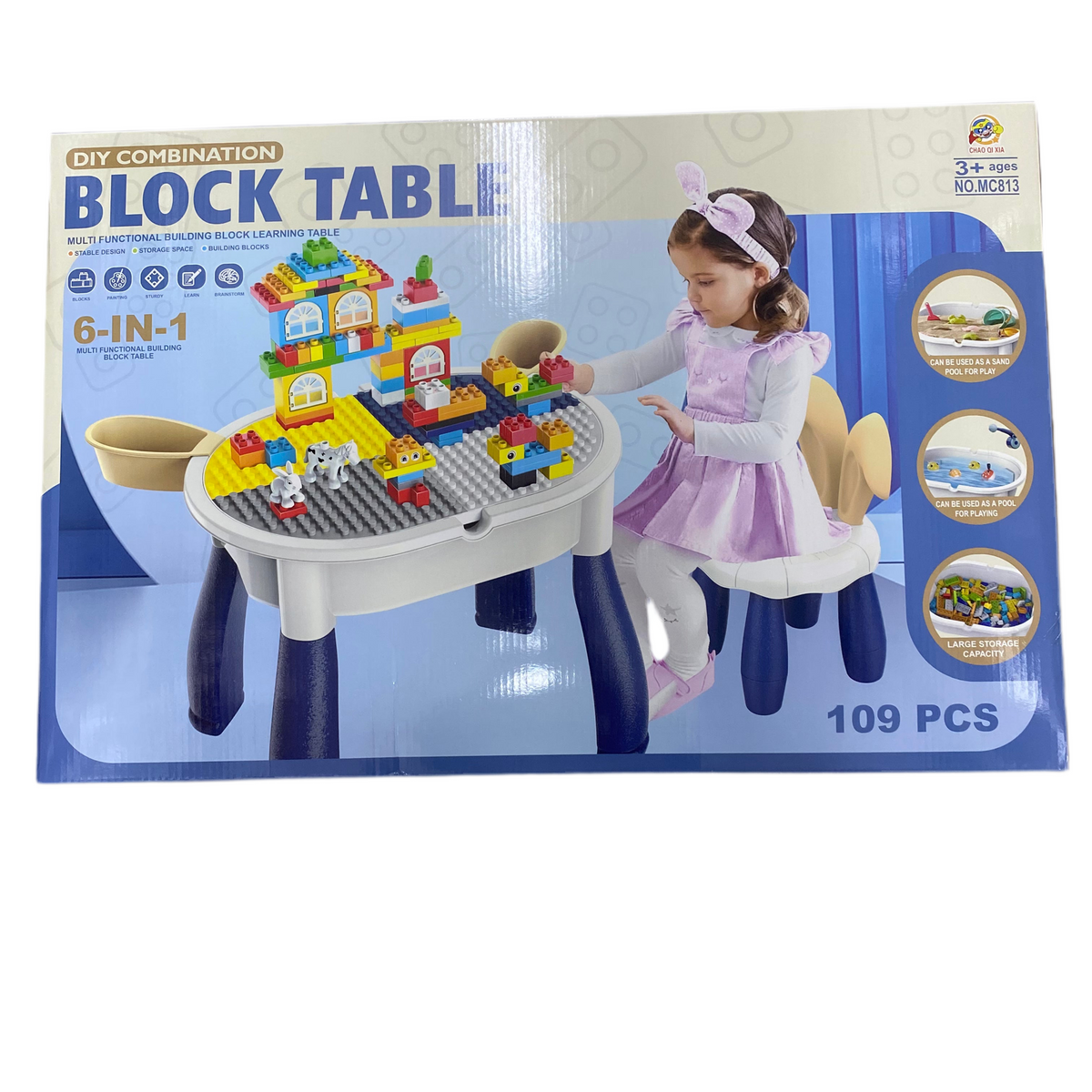 6-in-1 Block Table Set With Chair/109 Blocks