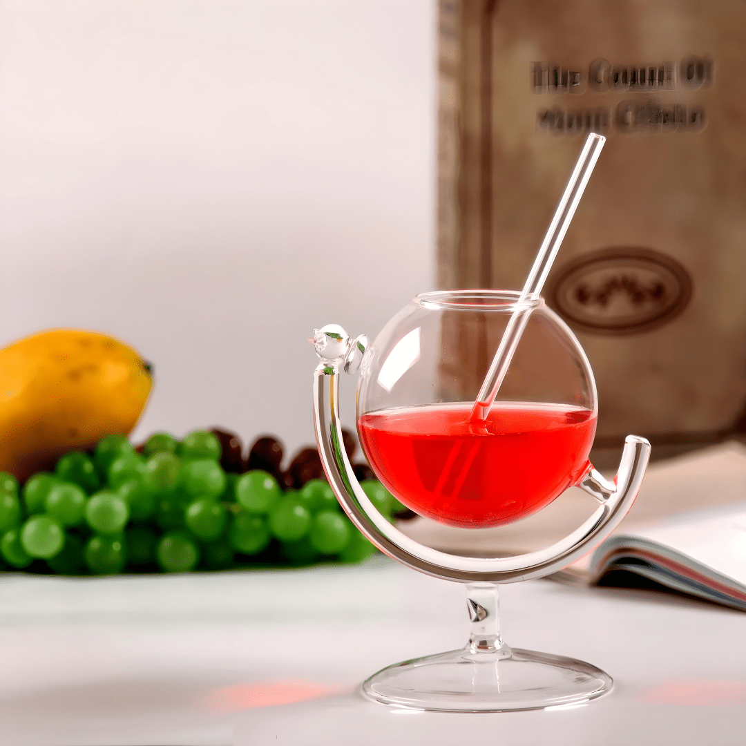 Globe Cocktail Glass with Straw – 300ml Creative Crystal Drinkware