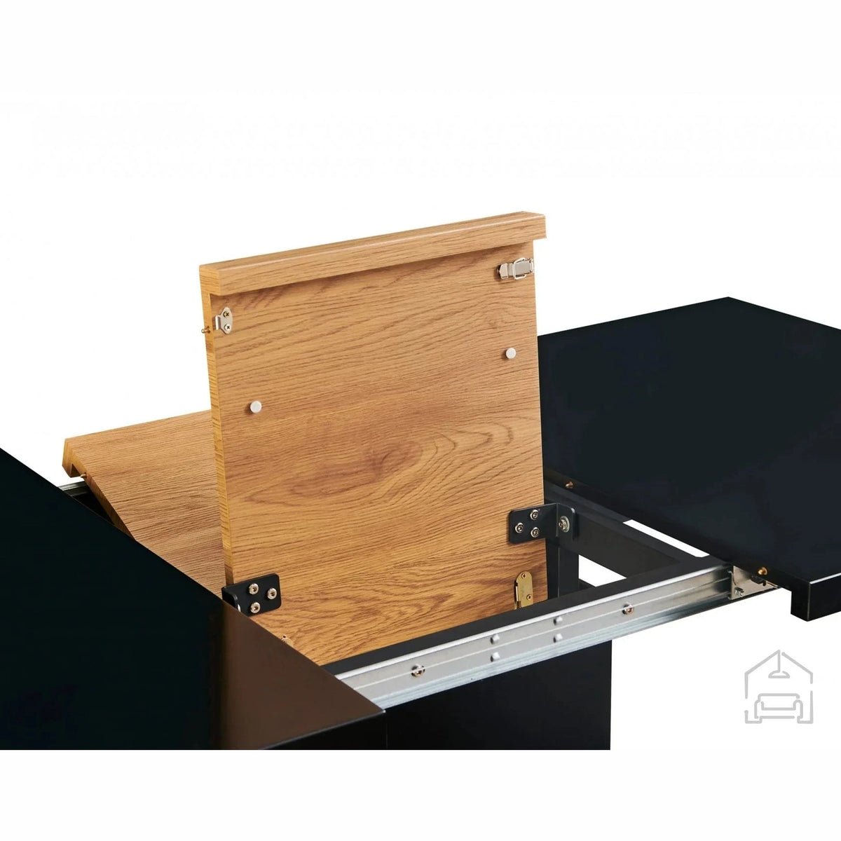 Bern High-Gloss Black Glass Top Dining Table with Imitation Oak Insert Plate