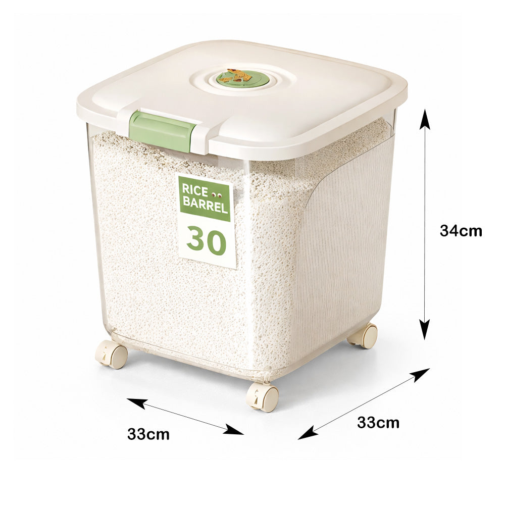 Leak-Proof Rice Storage Container – 30L Airtight PP Bin with Wheels