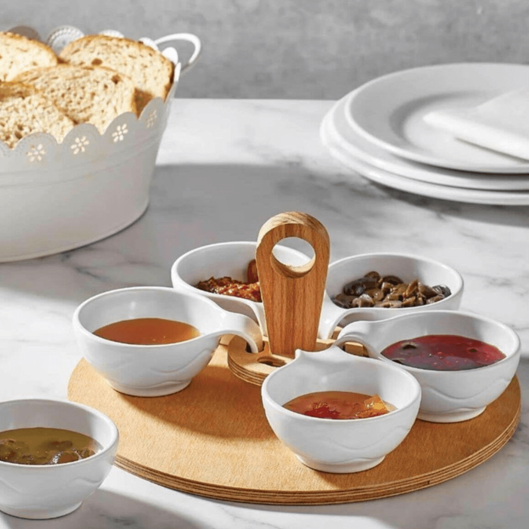 6-Piece Large Sauce Bowl with Bamboo Stand