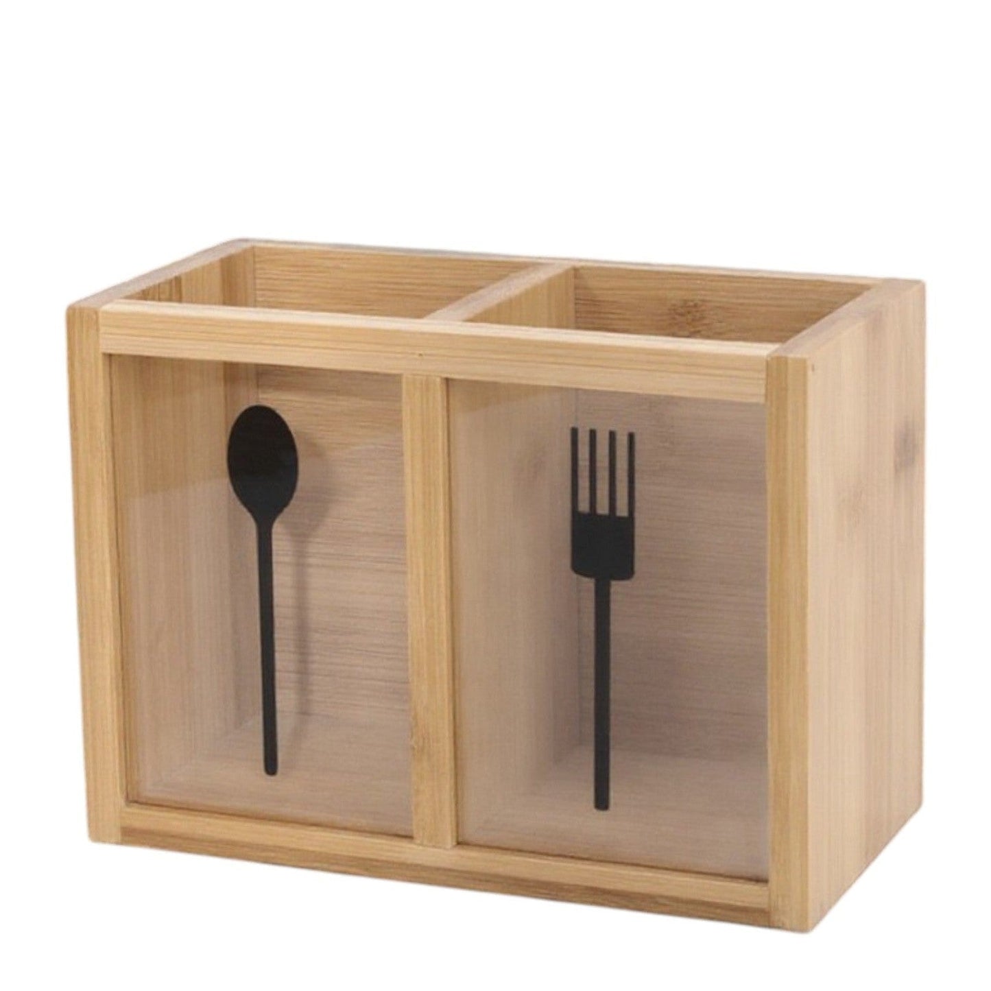 Bamboo & Acrylic Cutlery Holder 2 Compartments