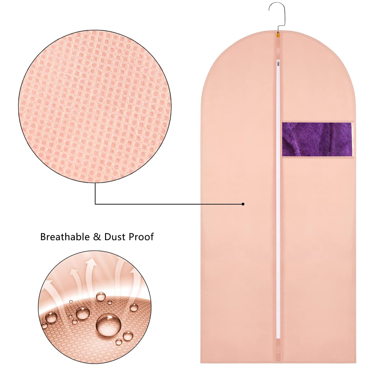 Kastwave Hanging Clothes Bag, Garment Bags Suit Bags, Dust Cover Breathable Dress Bag For Storage Plastic Gowns Long With Zipper Closet