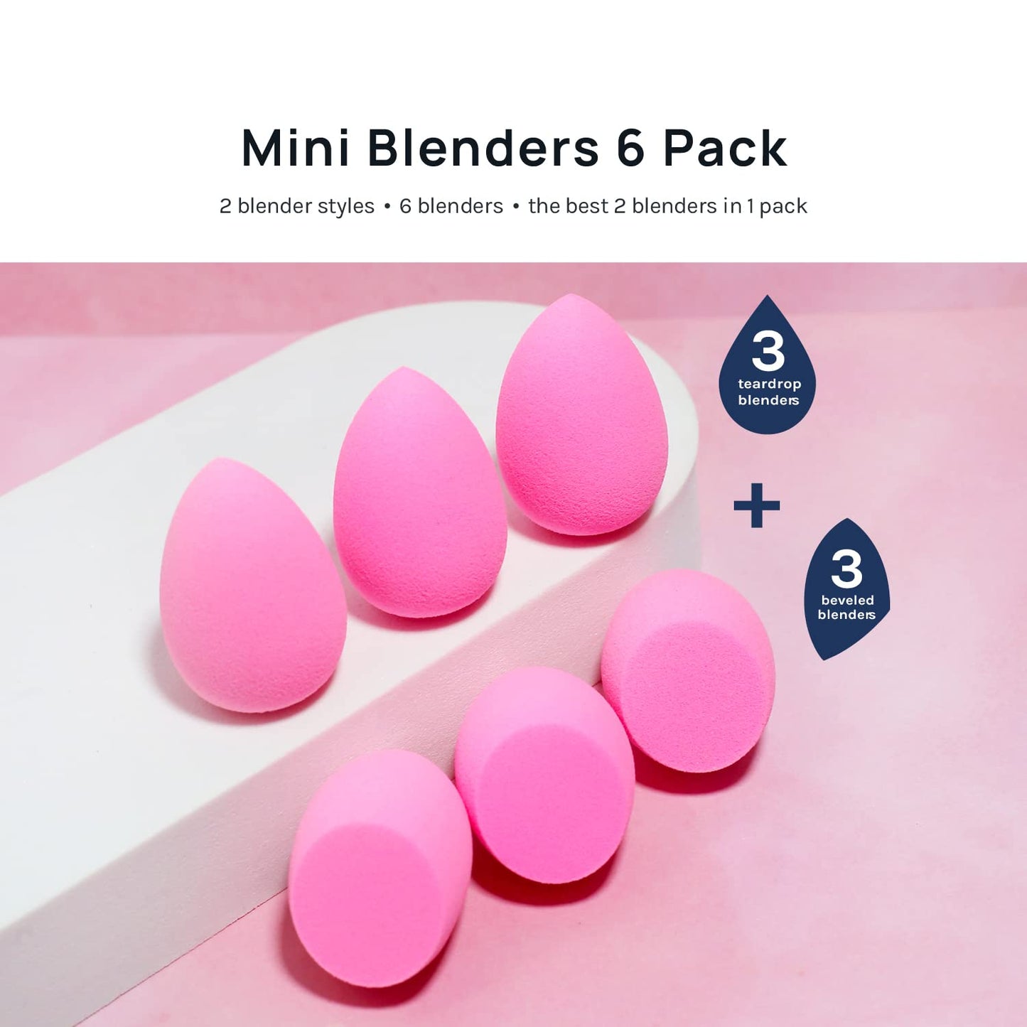 AOA STUDIO Collection MiNi Makeup Sponge Set Blender Latex Free and High-definition of 6 For Powder Cream Liquid, Super Soft Wonder Beauty Cosmetic 3 Tear Drop + Beveled Shape (Pink) - Medaid International