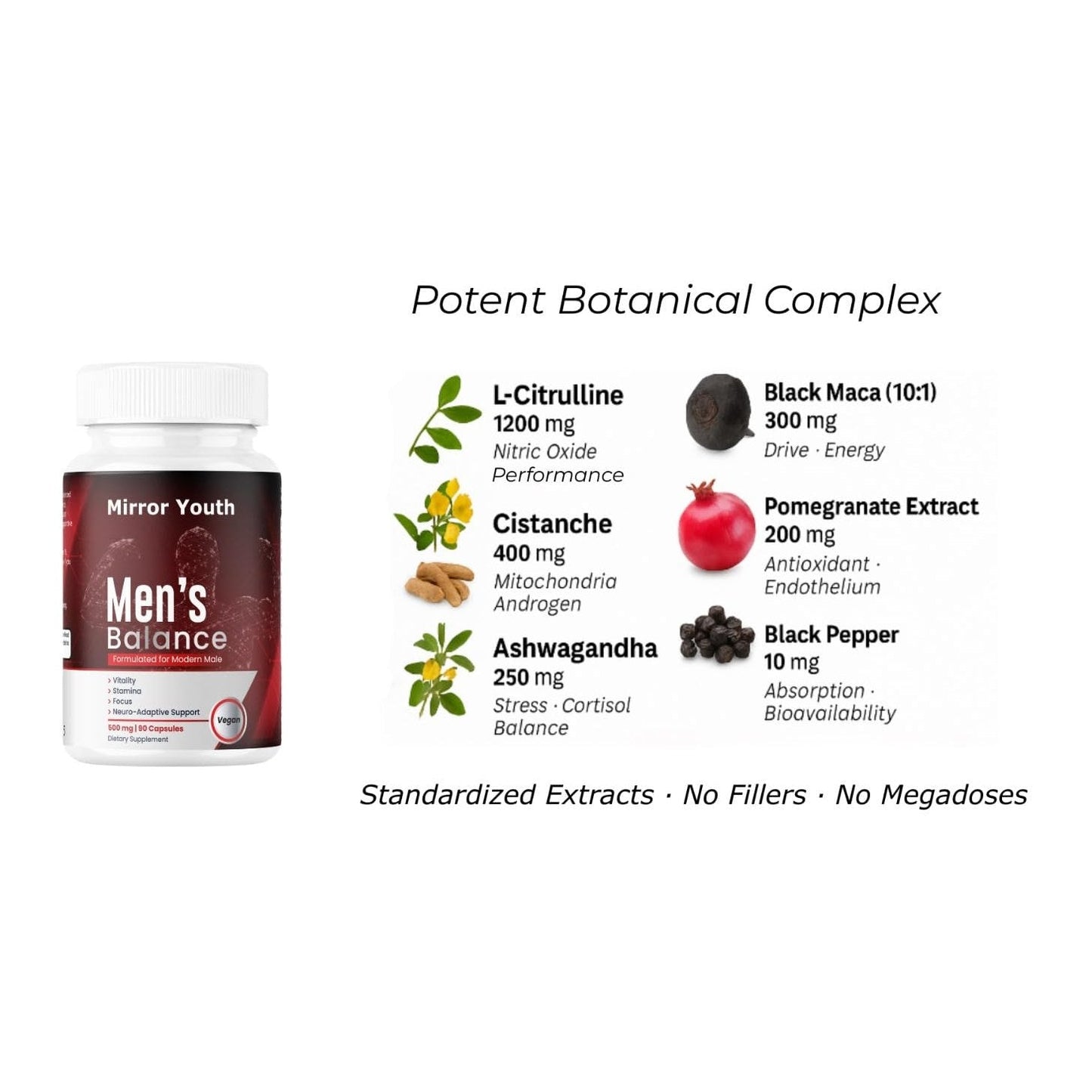 Mirror Youth Cistanche Tubulosa 400mg Men's Performance Supplement - Natural Vitality Energy Support with L-Citrulline, Black Maca, Ashwagandha, Pomegranate Herbal Complex - Medaid International