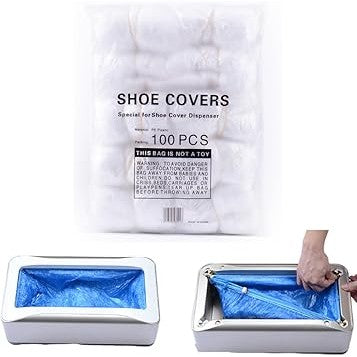 Azonee Automatic Shoe Cover Machine Special T-Buckle Disposable Plastic Non-100 Pcs Woven Shoe Cover – Non-Slip, Dustproof, CPE Material, for Labs, Homes, Stores, Public Spaces (50Pairs White)
