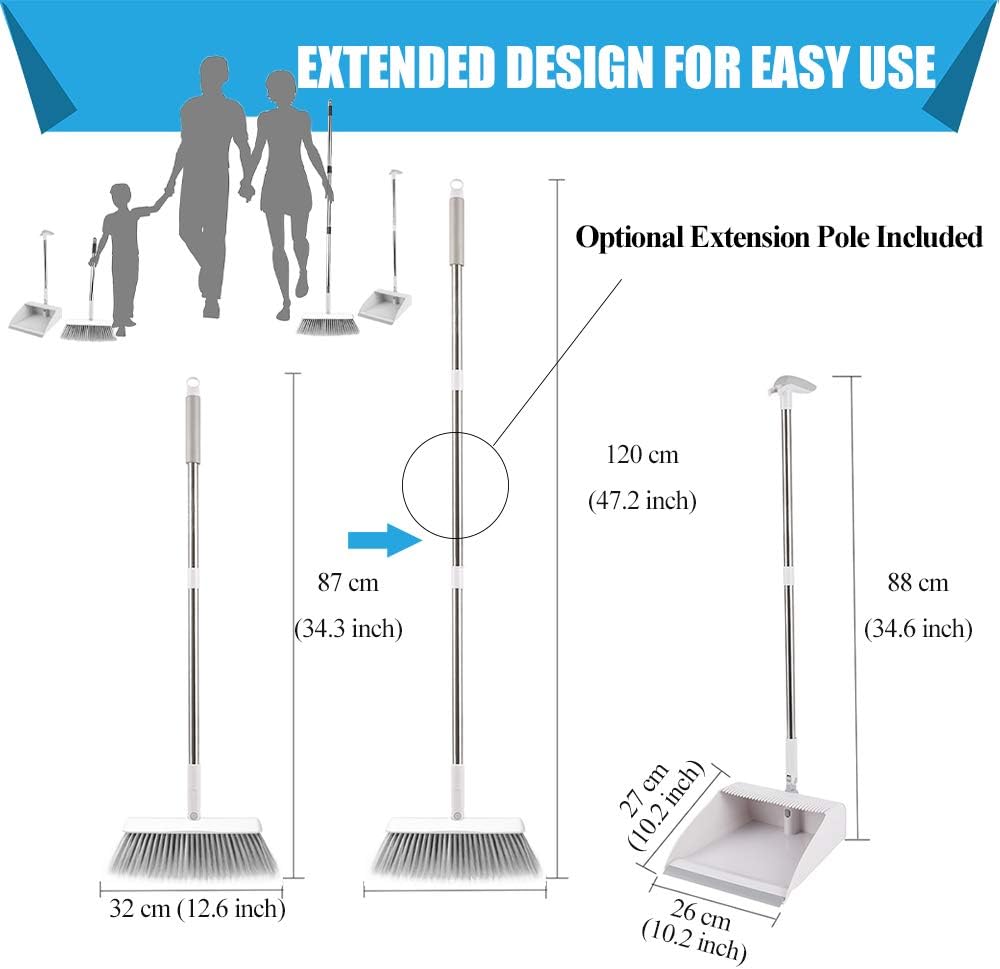 Self cleaning Foldable Bristle Broom and Dustpan Set