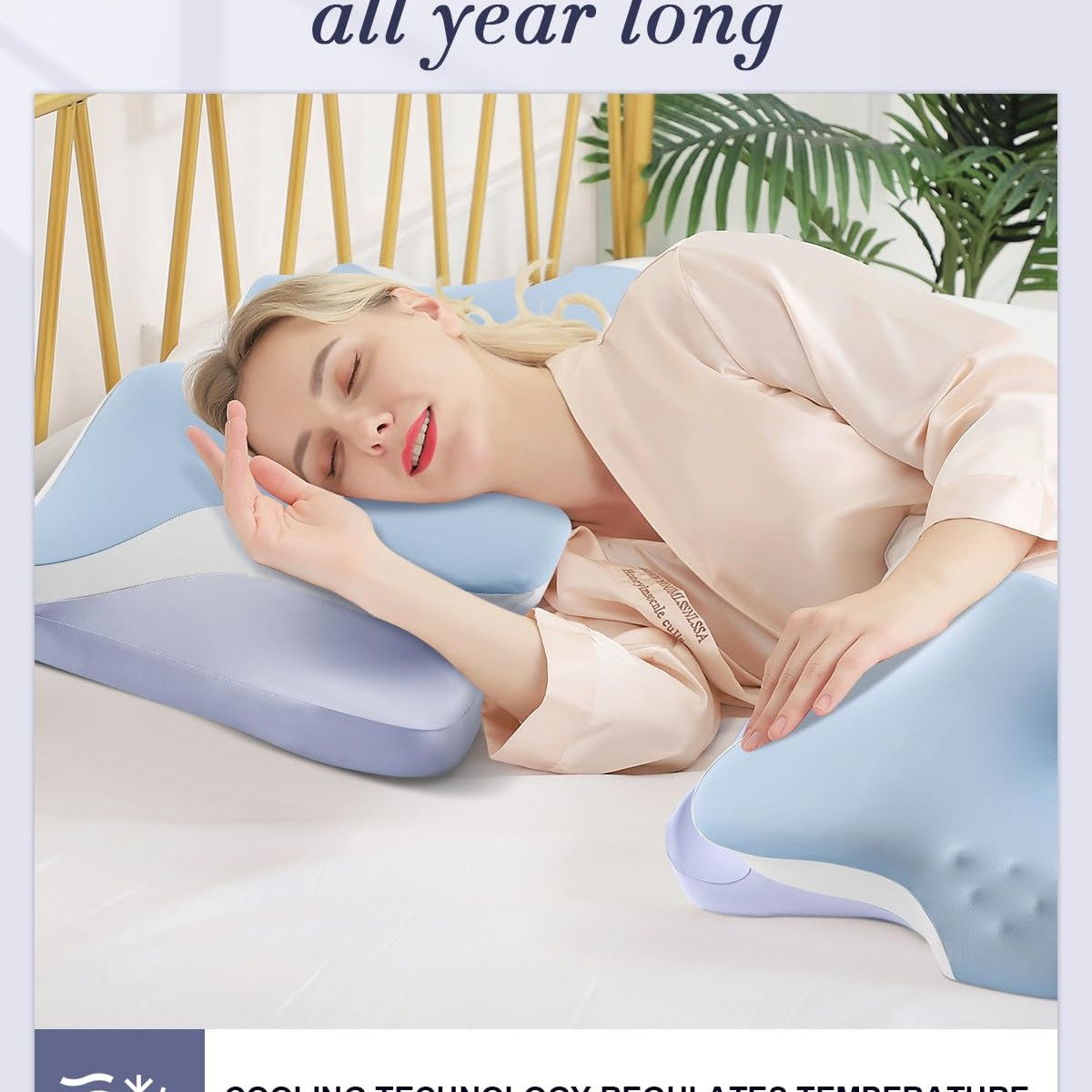 Cervical Pillow for Neck Pain Relief, Cooling Ergonomic Memory Foam Pillows for Sleeping with Luxury Anti-pilling Pillowcase, Contour Orthopedic Neck Support Pillow for Side Back Stomach Sleepers-Blue - Medaid International