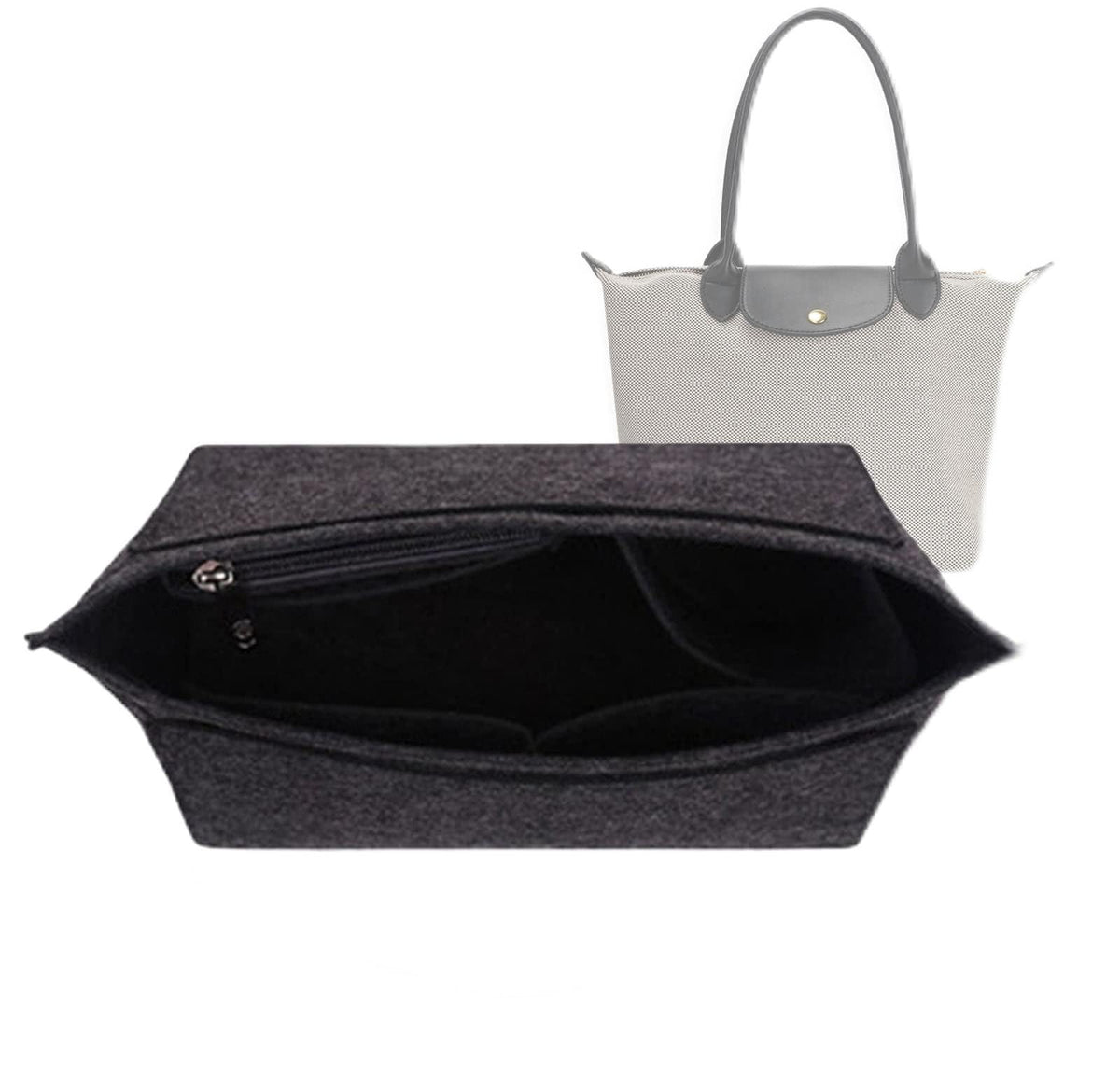 TERRIFI Multi-Pocket Felt Handbag Organizer, Folding Tote Bag organizer insert, Felt Organizer Insert Handbags & Base Shaper, for Insert Wallet Organizer for Longchamp (Small, Pink)
