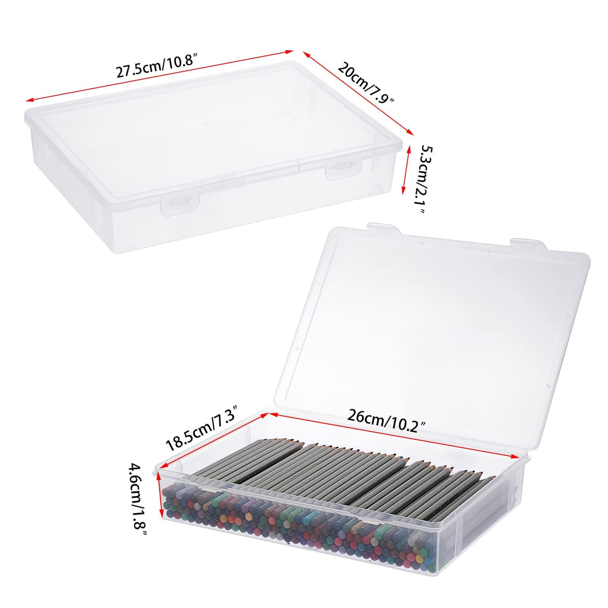 TERRIFI Clear Plastic Storage Box with Lid, Large Clip Box, Clear Plastic Storage Container Bins with Latching Lids, Art Supply Storage Organizer Plastic Sewing Box for Beads Pencils Notebooks 2 Pack