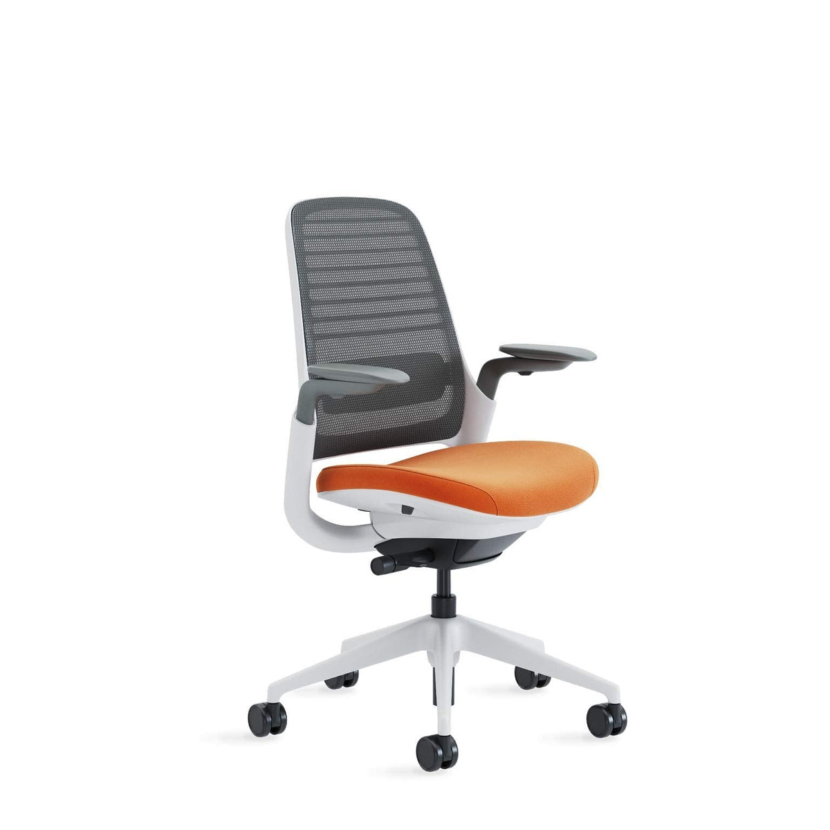 Steelcase Series 1 Office Chair, Hard Floor Casters, Adjustable Lumbar,Textile,Graphite/Pumpkin - Medaid International