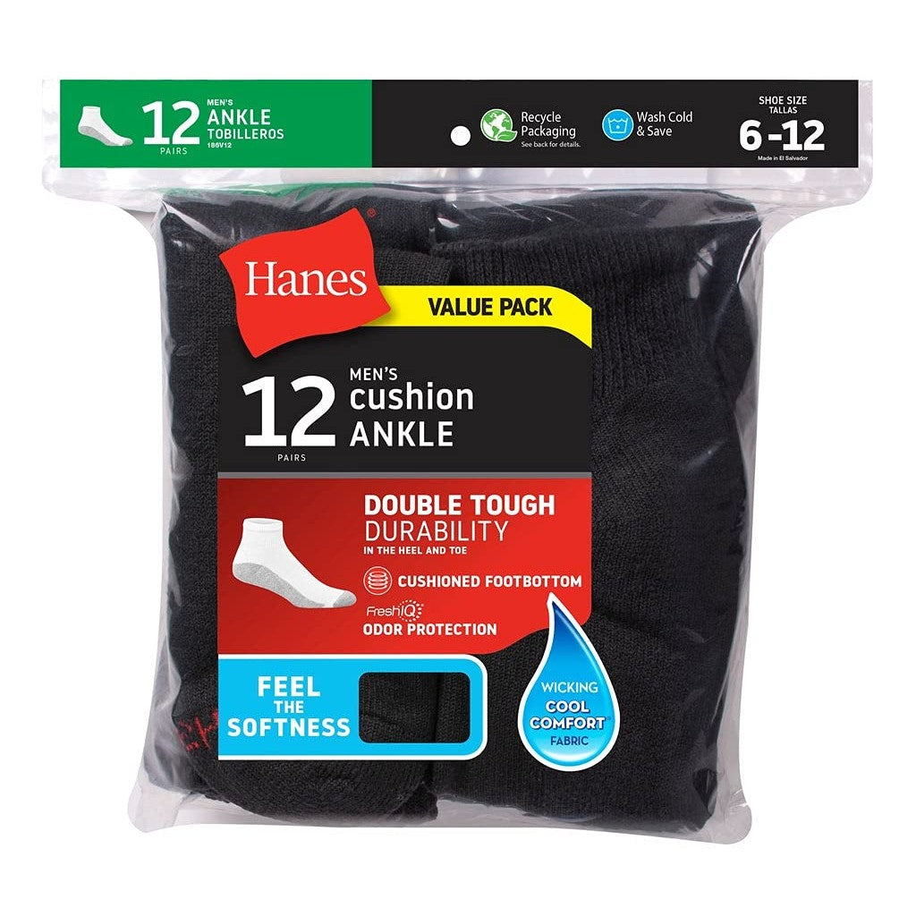 Ankle Socks for Mens, 12-Pair Black, Shoe Size: 6-12 - Medaid International