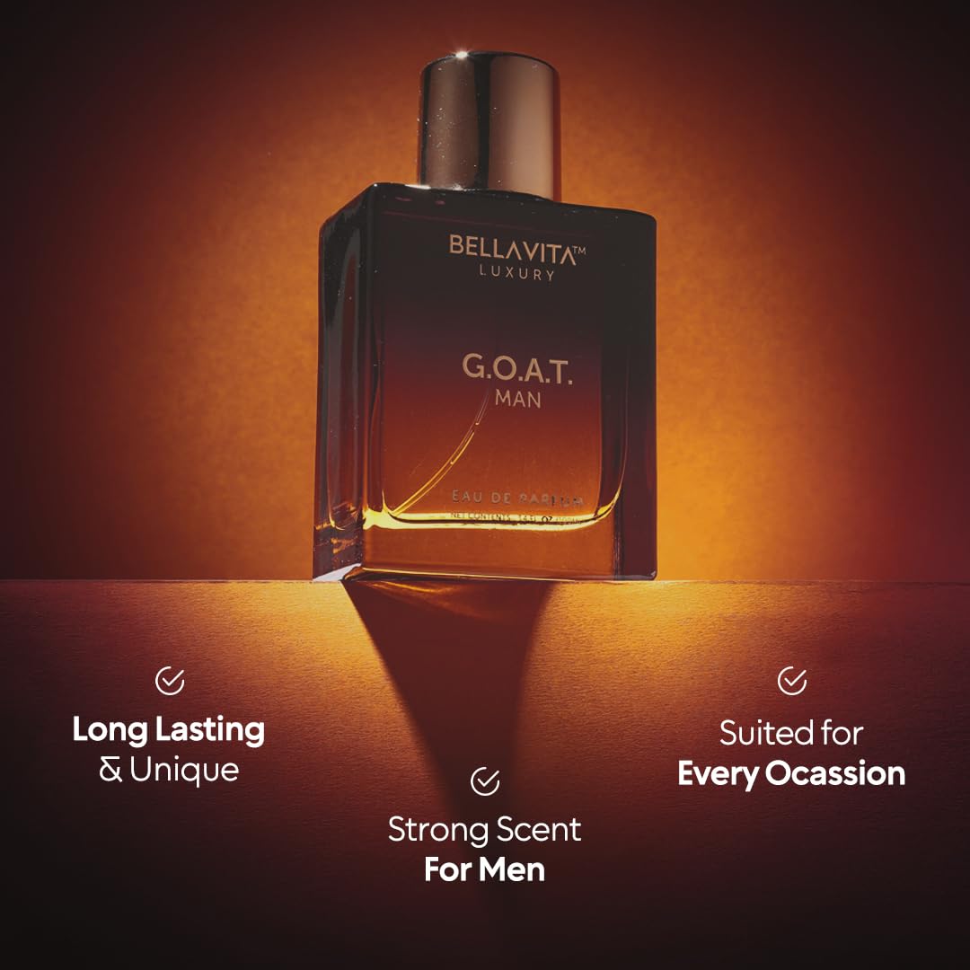 BellaVita Luxury G.O.A.T. Men's Eau De Parfum (3.4 fl.oz) | Natural Refreshing Notes of Bergamot, Lavender, Vetiver & Patchouli Oriental | Fresh Perfume for Men | Long-Lasting Perfume for Mens EDP - Medaid International